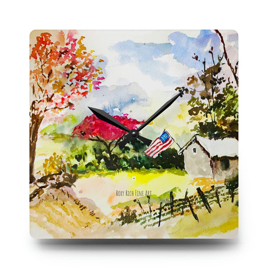 Horloge murale en acrylique patriotique « Terre des libres »
