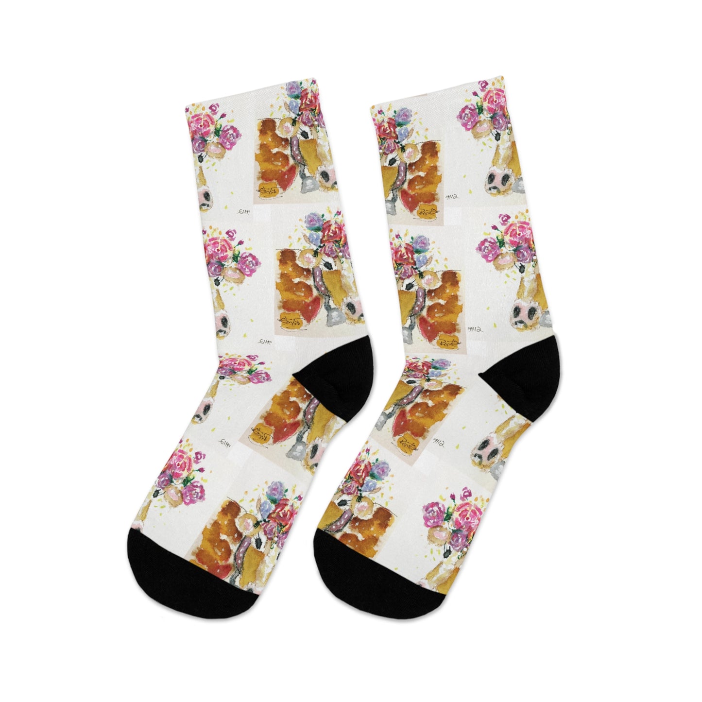 Adorable Whimsical Cow with Roses on Head Socks
