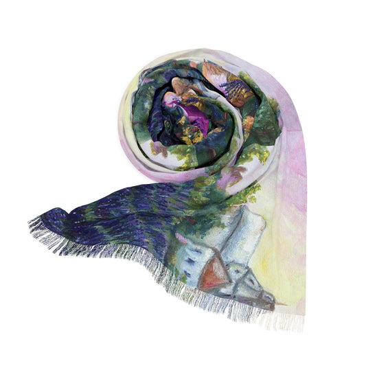 Colorful Scarf — Artistic Lightweight Neck Wrap- Girl in a Lavender Field