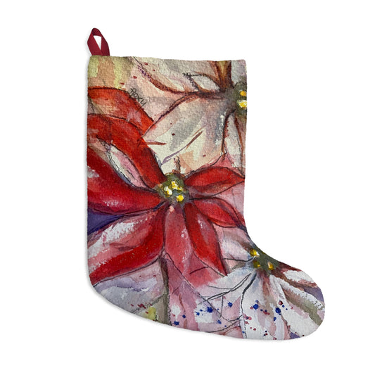 Elegant Red and White Poinsettias Christmas Stocking