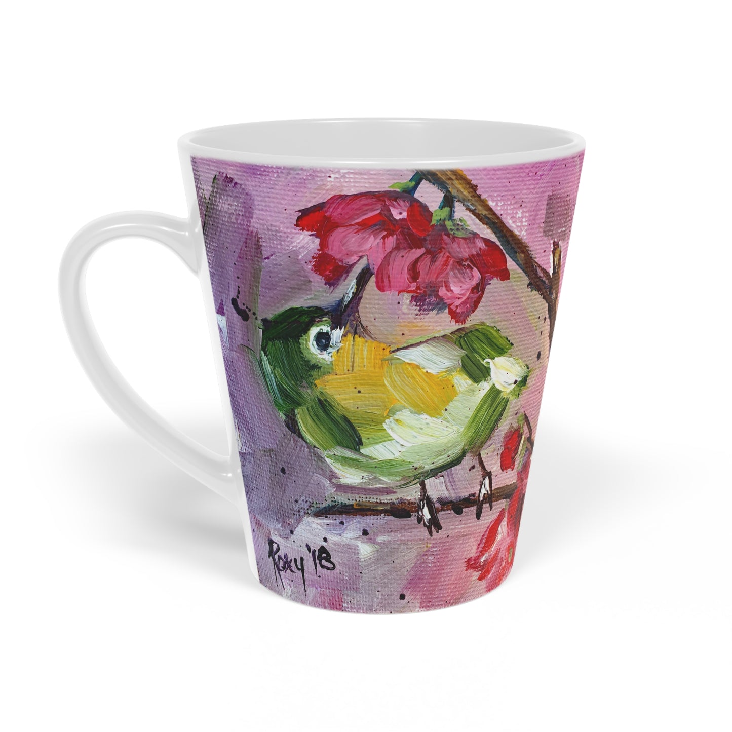 Adorable Japanese Warbler Bird "Good Morning, Beautiful!" Latte Mug, 12oz