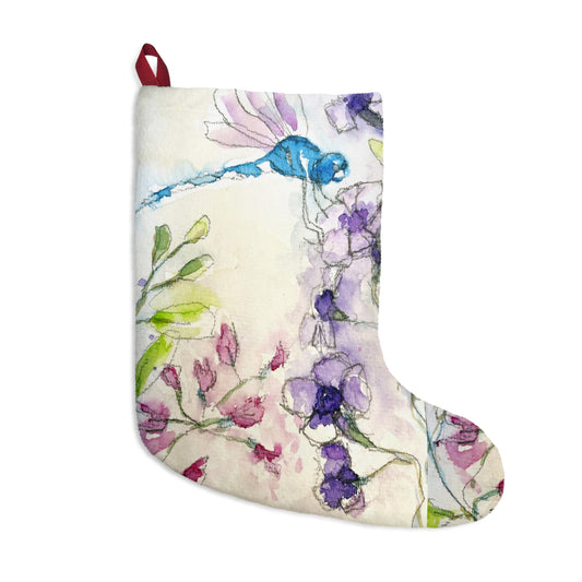 Dragonfly with Purple Tube Flowers Colorful Christmas Stocking