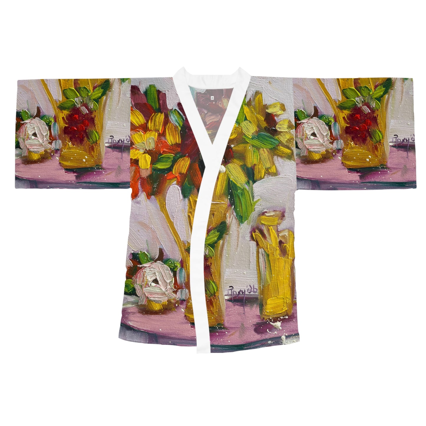 Kimono Robe — Elegant Bright Floral Valentine’s-Petals on my Patio- Wife Gift