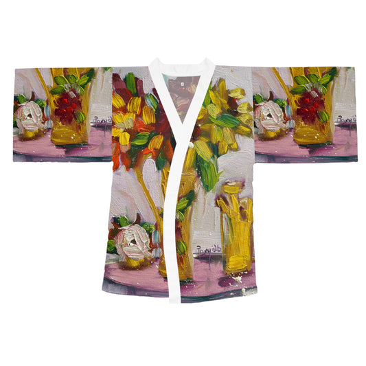 Kimono Robe — Elegant Bright Floral Valentine’s-Petals on my Patio- Wife Gift