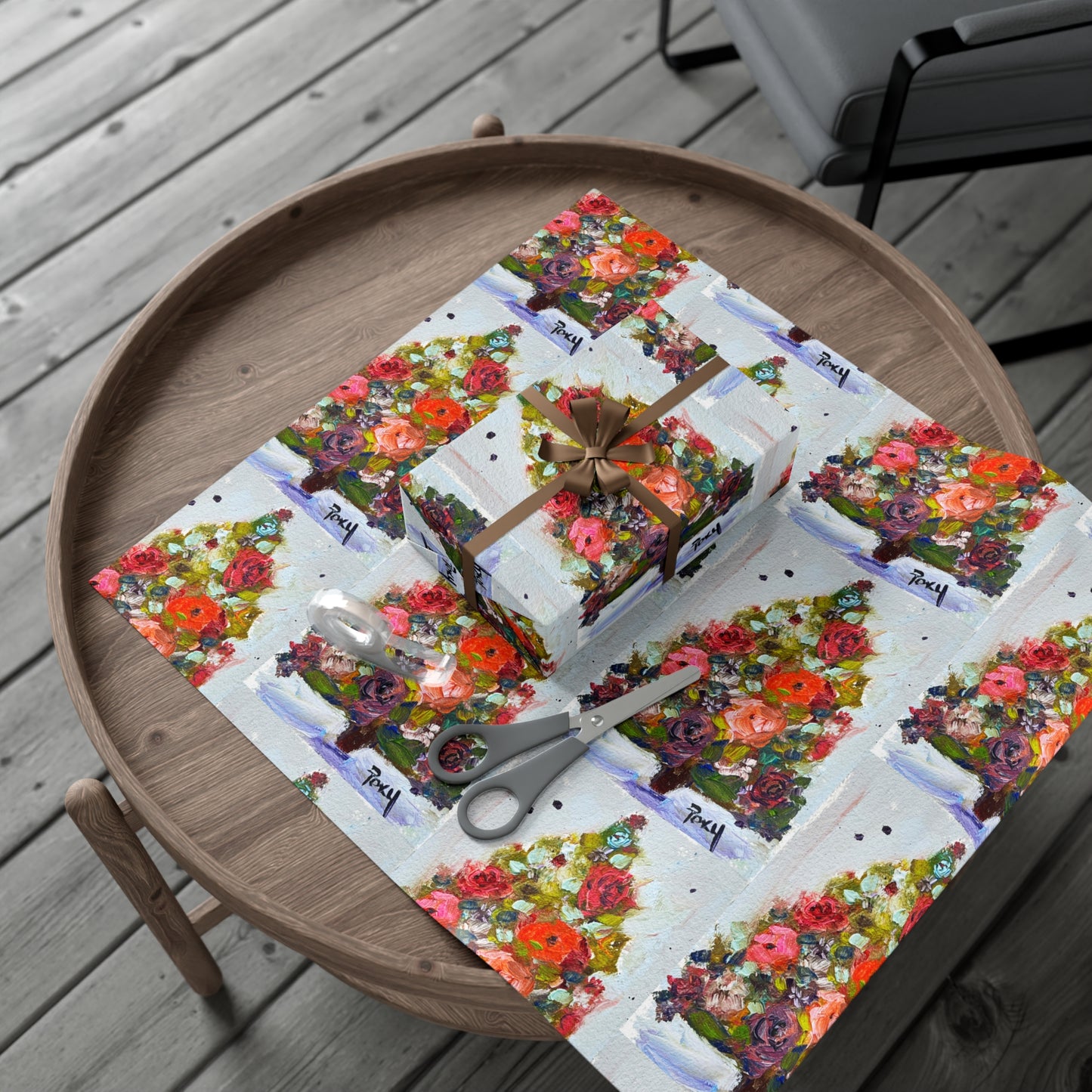 Christmas Tree Roses Gift Wrapping Paper