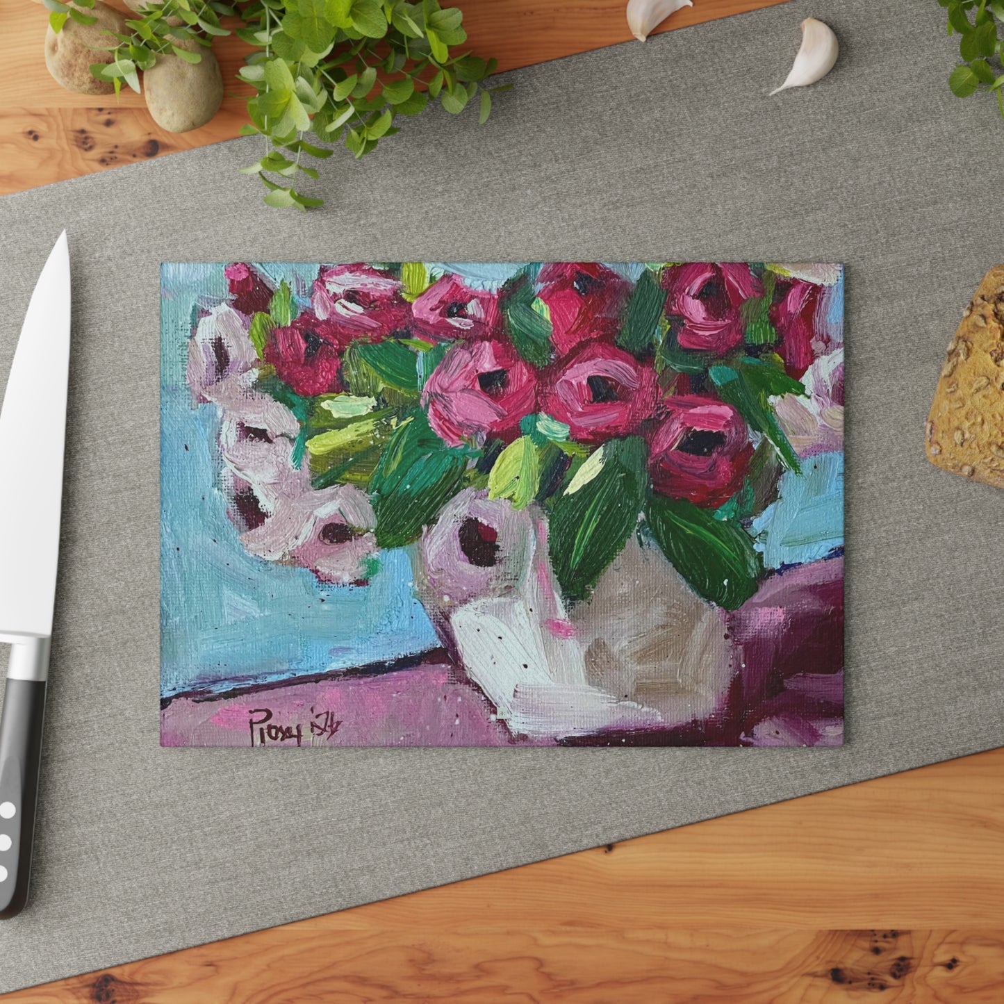 Glass Cutting Board-Blushing Blooms