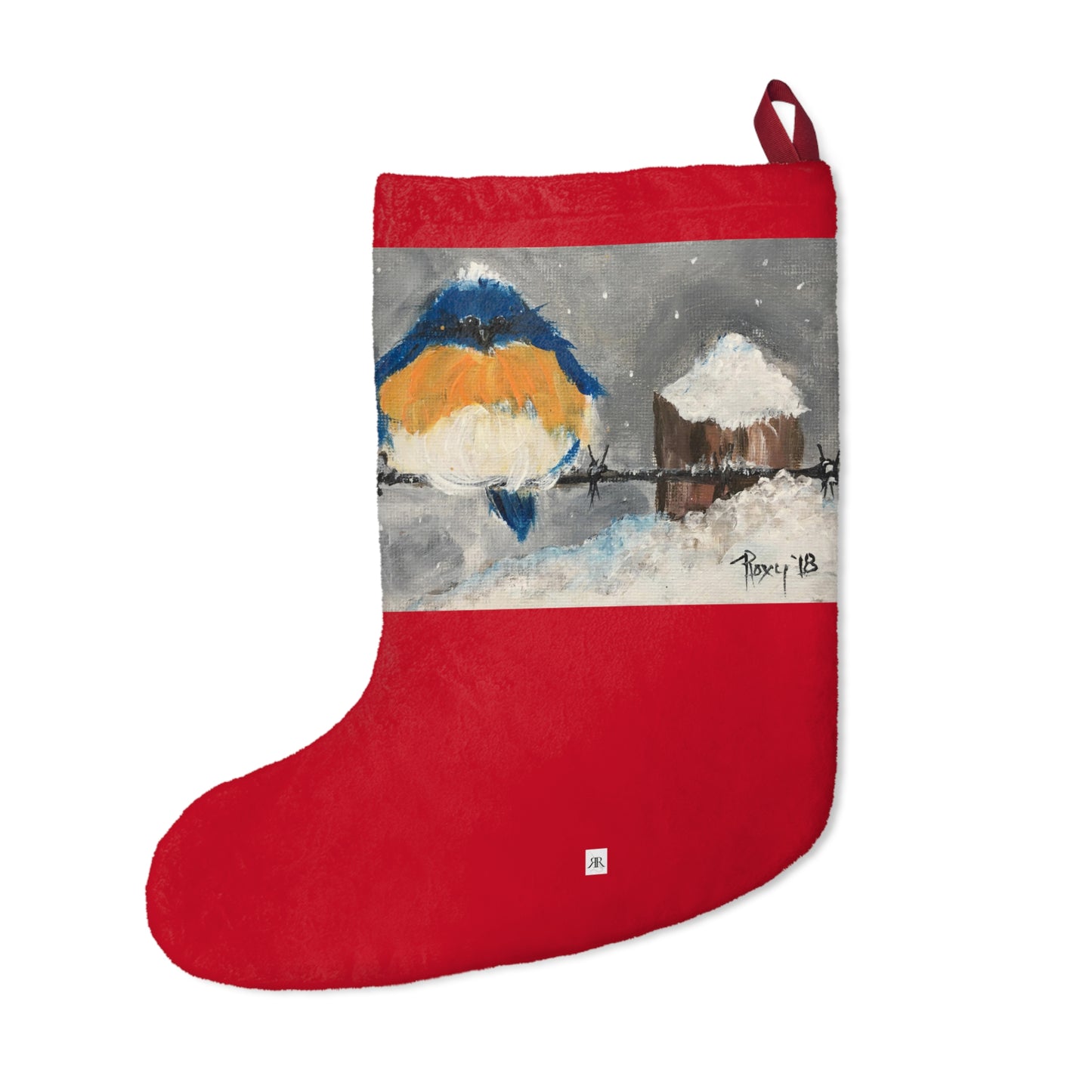 Fluffy Fat Bluebird in Snow Christmas Stocking