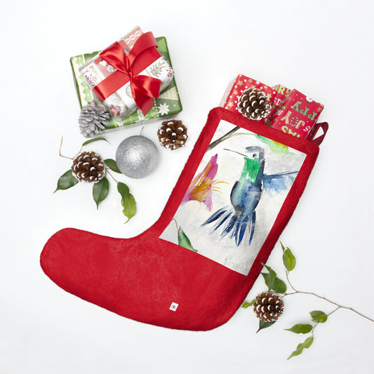 Floaty Blue Hummingbird Christmas Stocking