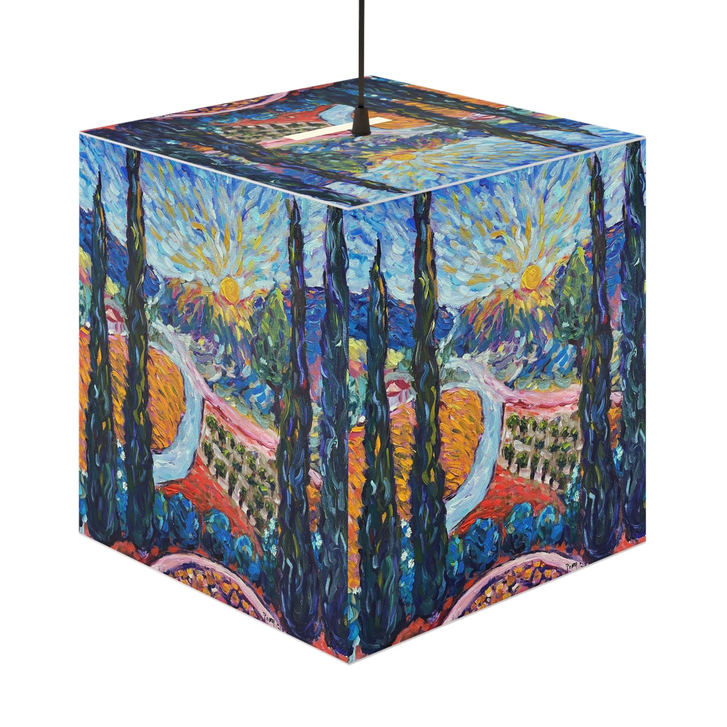 Sunny Cypresses Cube Lamp