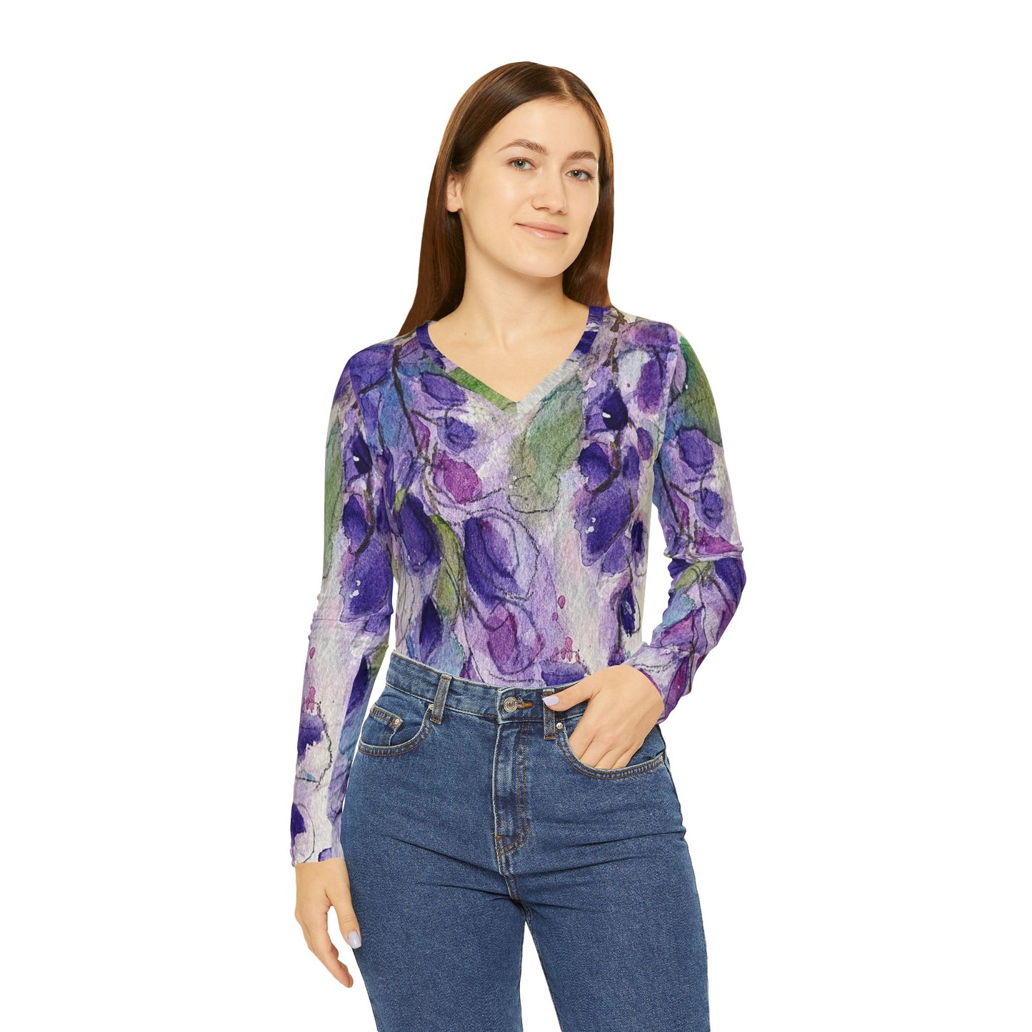 Long Sleeve Shirt-Purple Wisteria- V-neck Women's