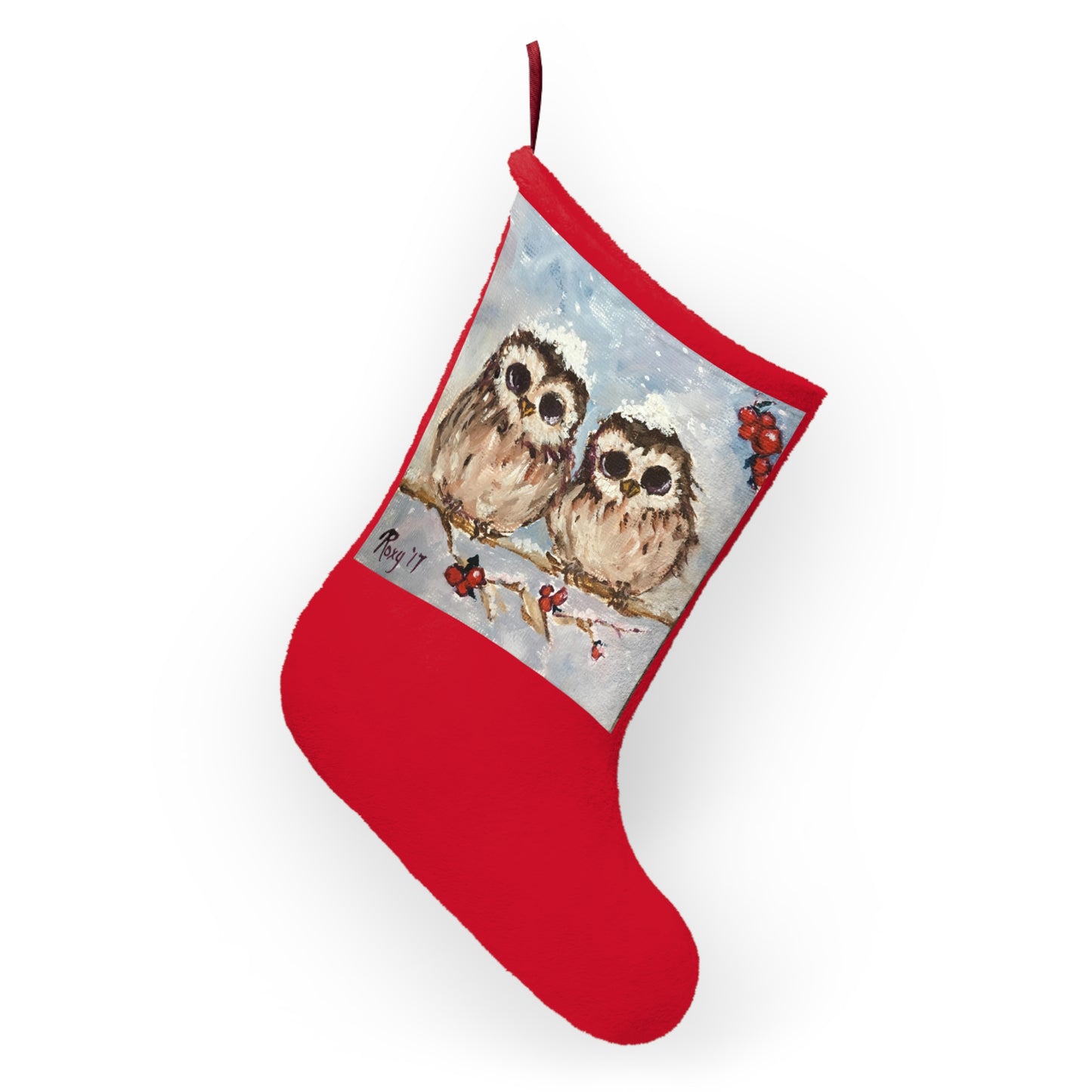 Adorable Snowy Owl Chicks with Berries Christmas Stocking