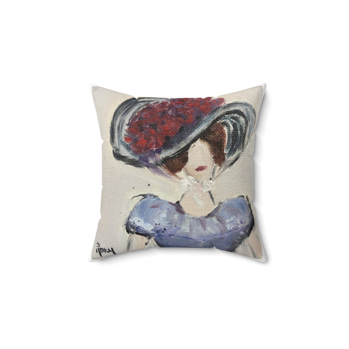 Miss Fancy Southern Lady in a Big Hat Indoor Spun Polyester Square Pillow
