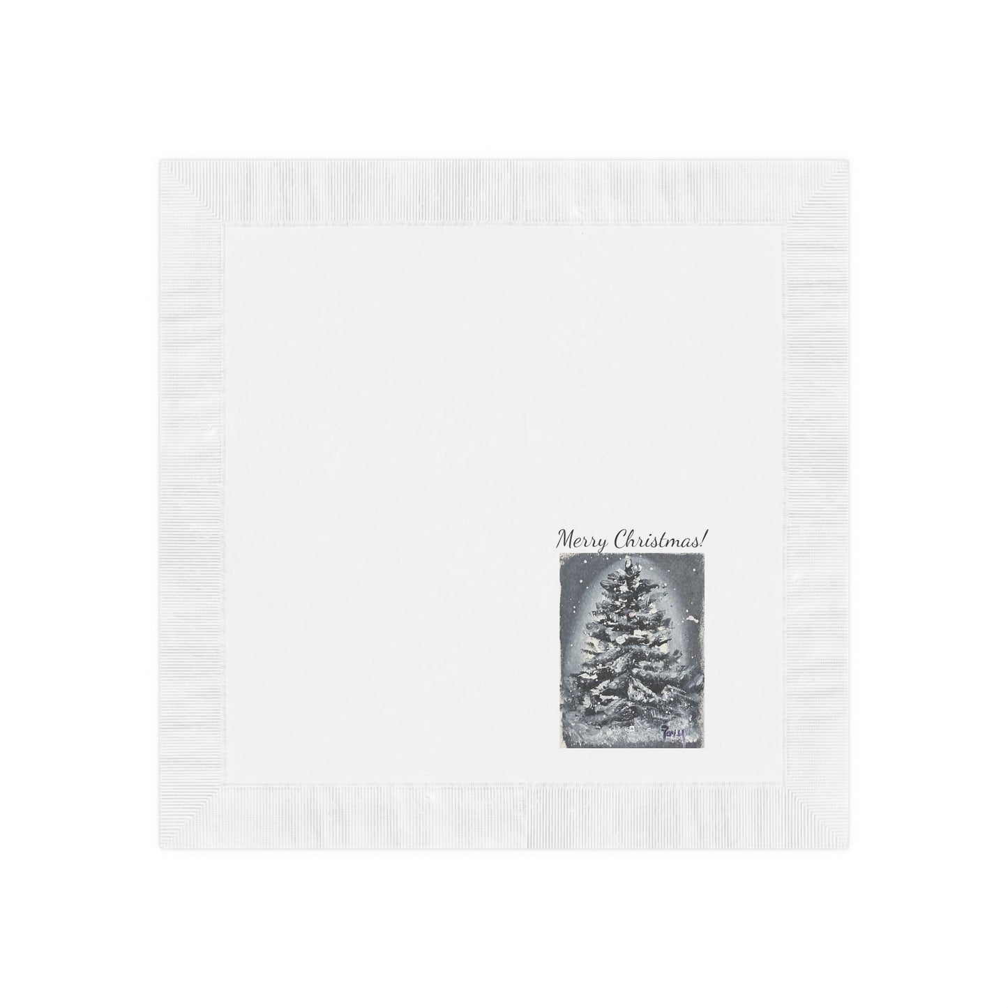 Merry Christmas!  Tree-White Coined Napkins