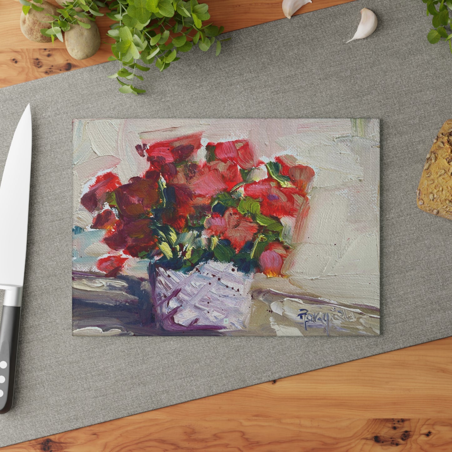 Glass Cutting Board-Basket Blooms