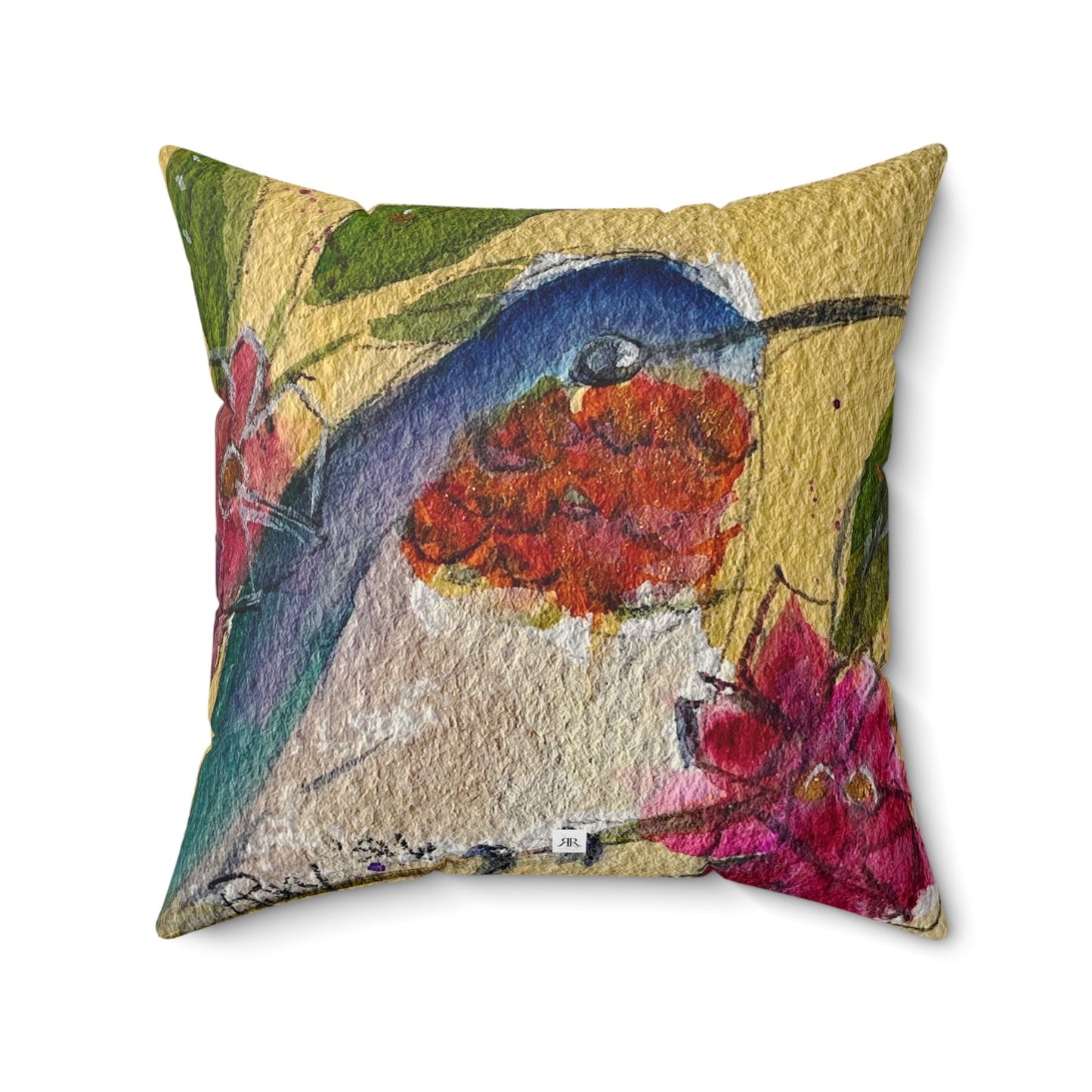 Quiet Moment Hummingbird  Throw Pillow — Bright Colorful Accent Pillow
