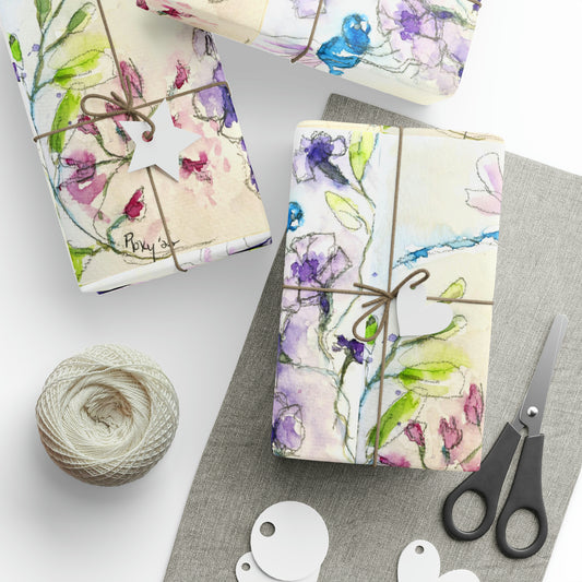 Papiers cadeaux Libellule avec fleurs en tube violet (3 tailles)