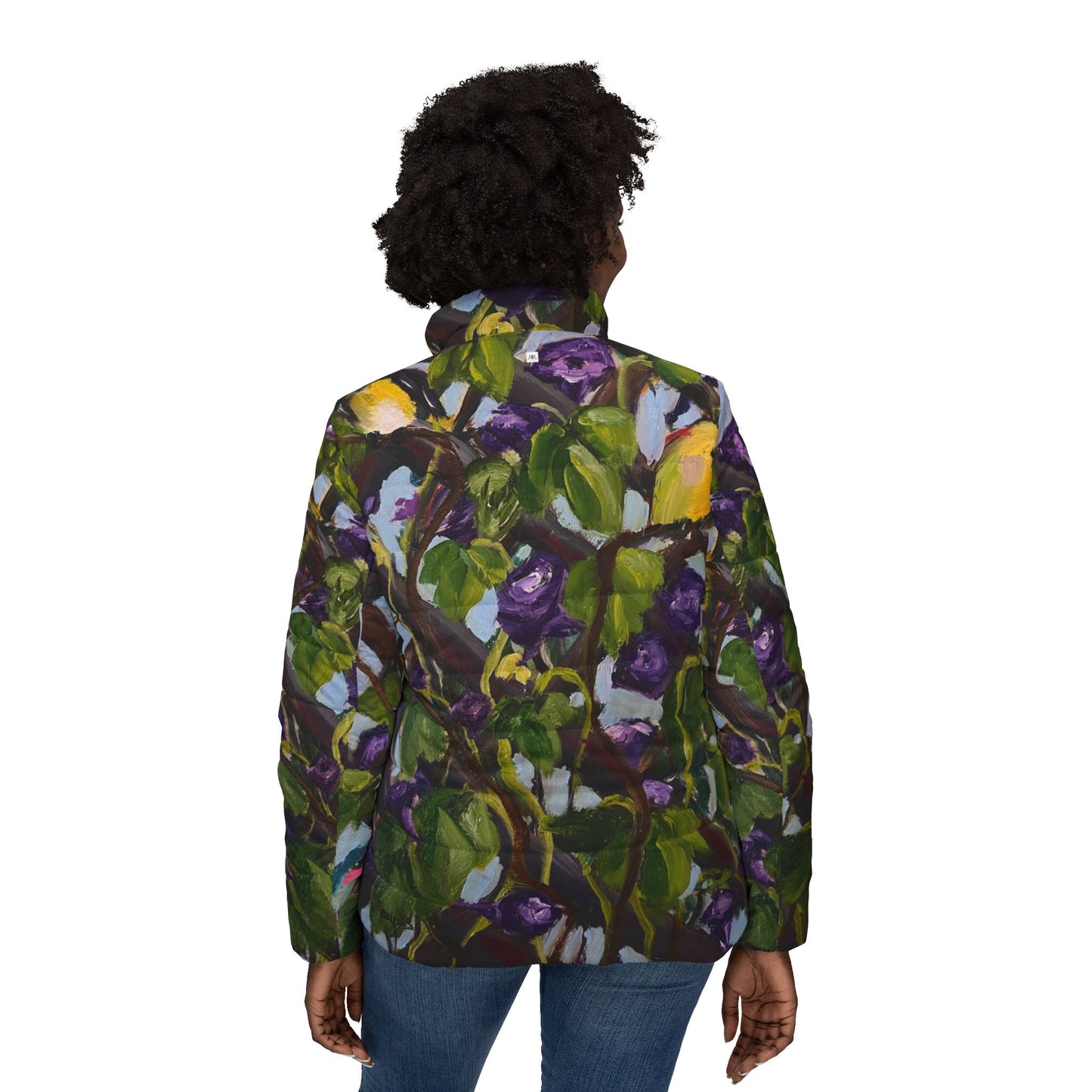 Women's Puffer Jacket - Roxy Rich Fine Art Design-Birds on the Lattice