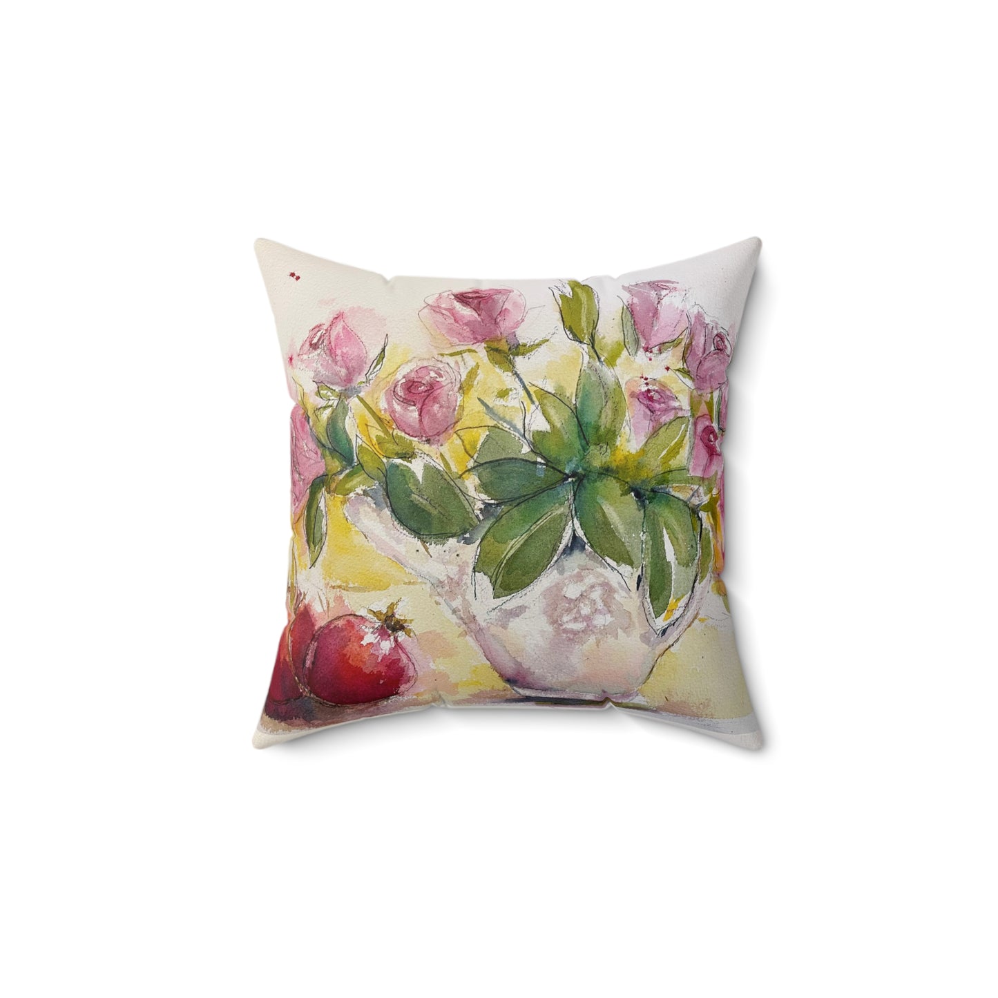 Roses and Pomegranates Elegant Indoor Spun Polyester Square Pillow