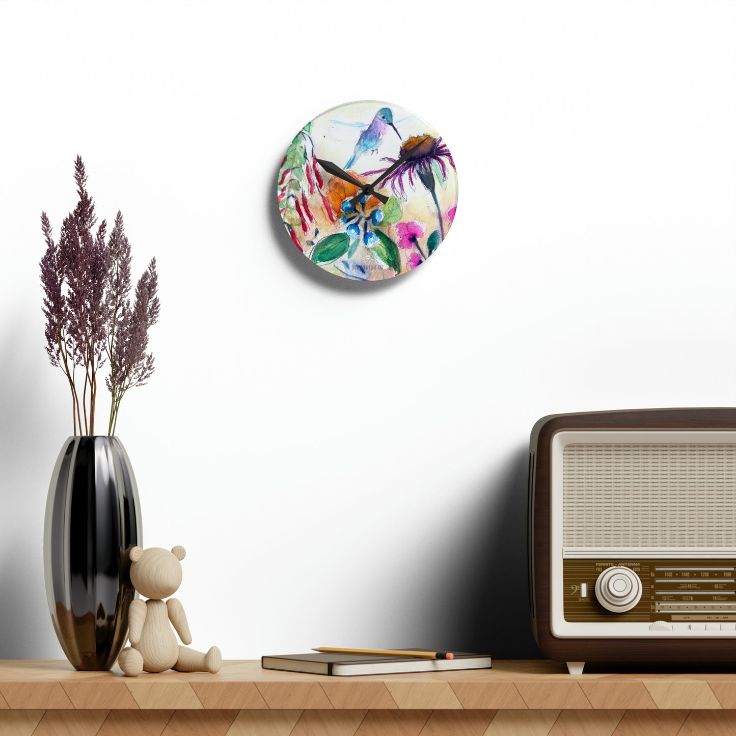 Hummingbird on a Coneflower Bush Acrylic Wall Clock