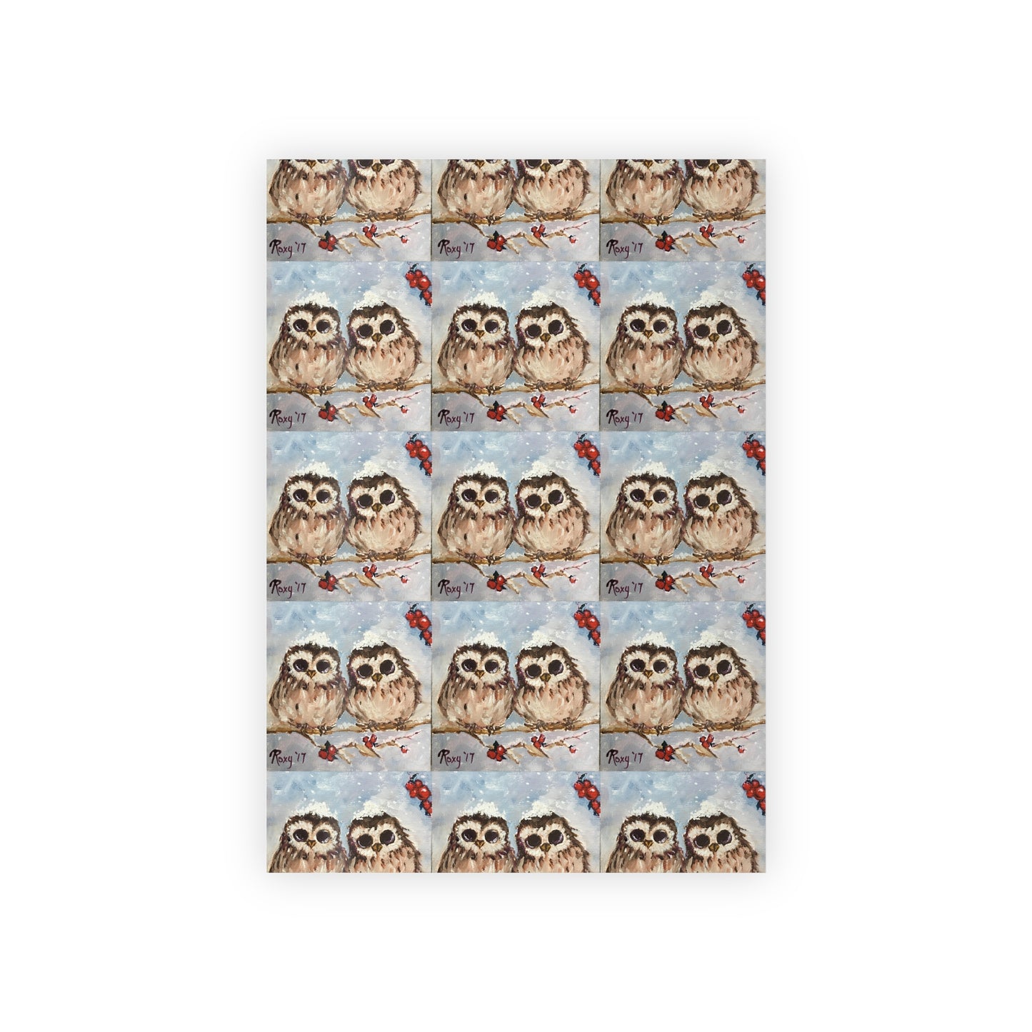 Adorable Baby Owls in a Snowy Berry Tree Gift Wrapping Paper  1pc