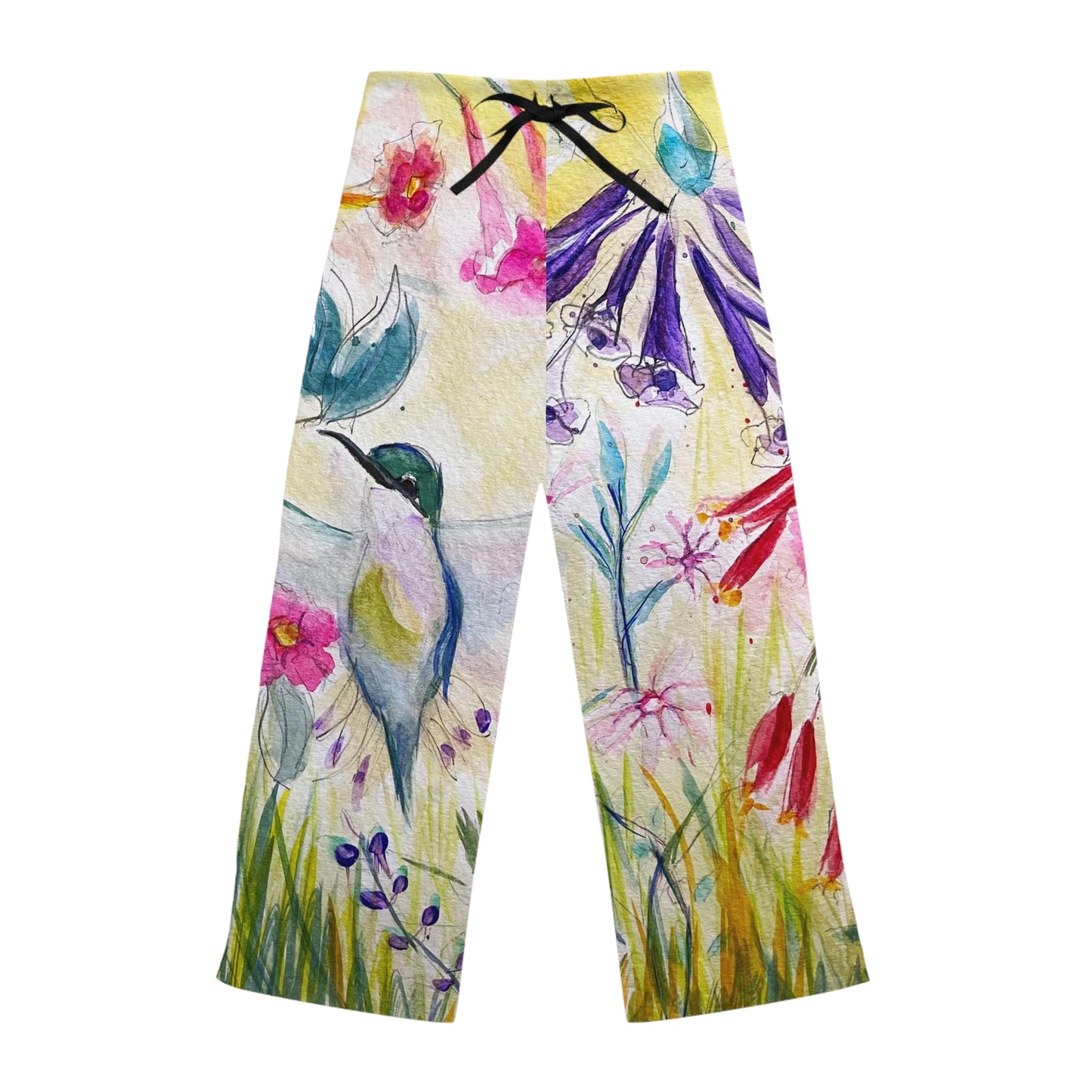 Pajama Pants - Hummingbird in a Tube Flower Garden- Women's Pajama Pants