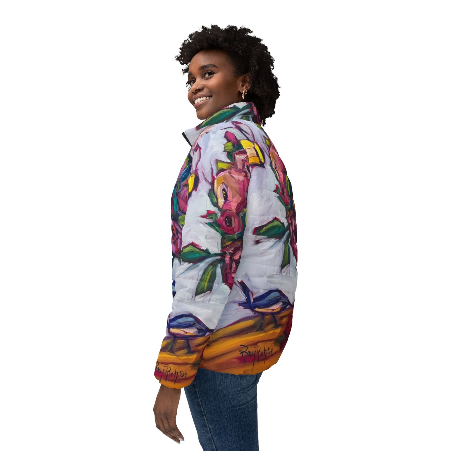 Women's Puffer Jacket - Roxy Rich Fine Art -Bee Blooms