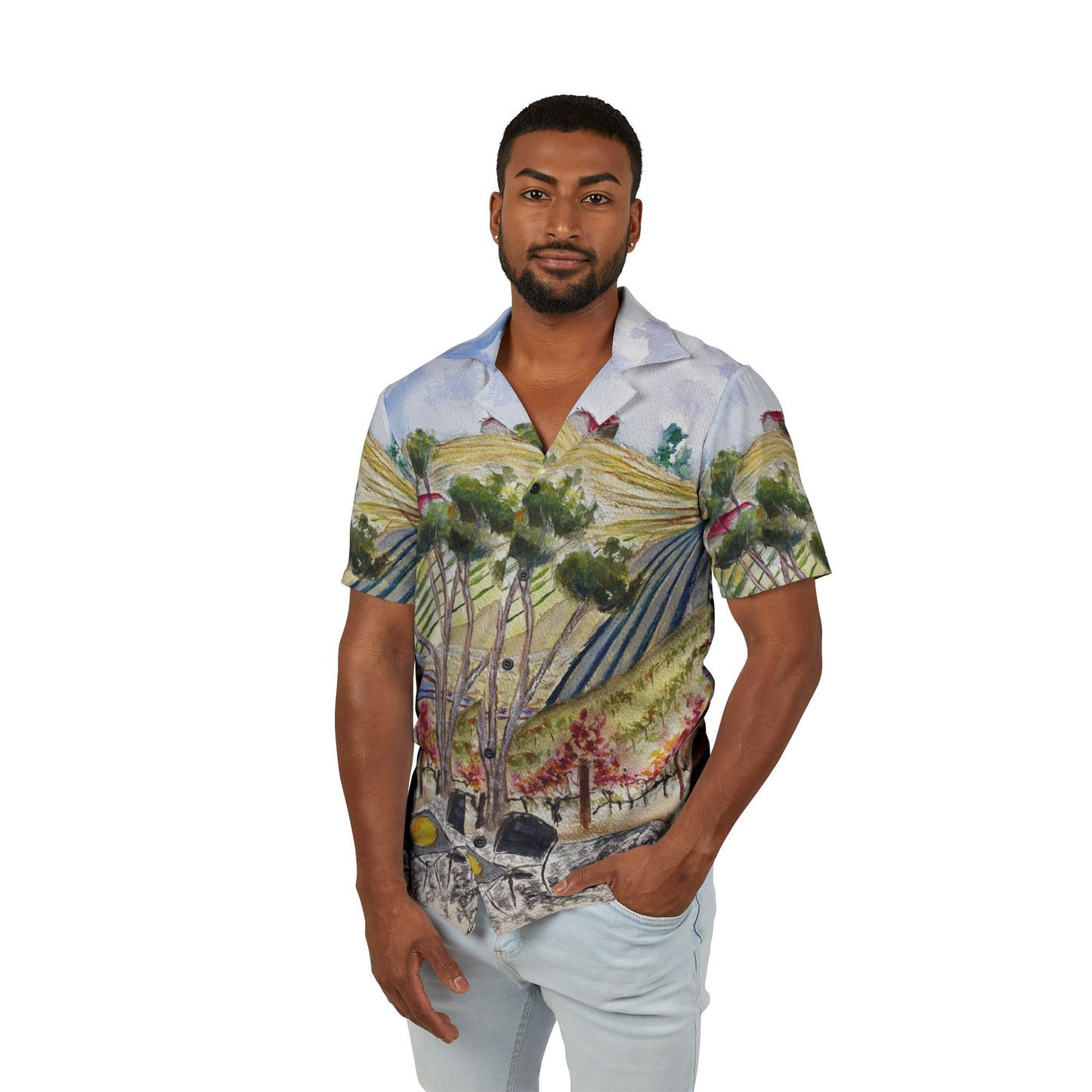 Men's Hawaiian Camp Shirt -Patio View -Gershon Bachus Vintners