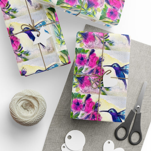 Hummingbird with Pink Flowers (3 Sizes) Wrapping Papers