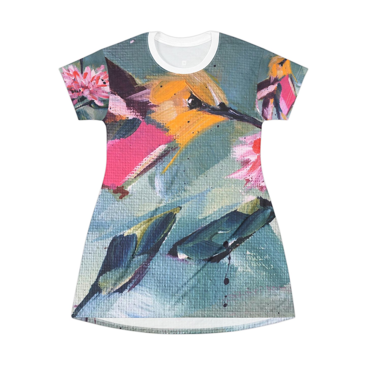 T-Shirt Dress -Pink Hummingbird Pink Flower