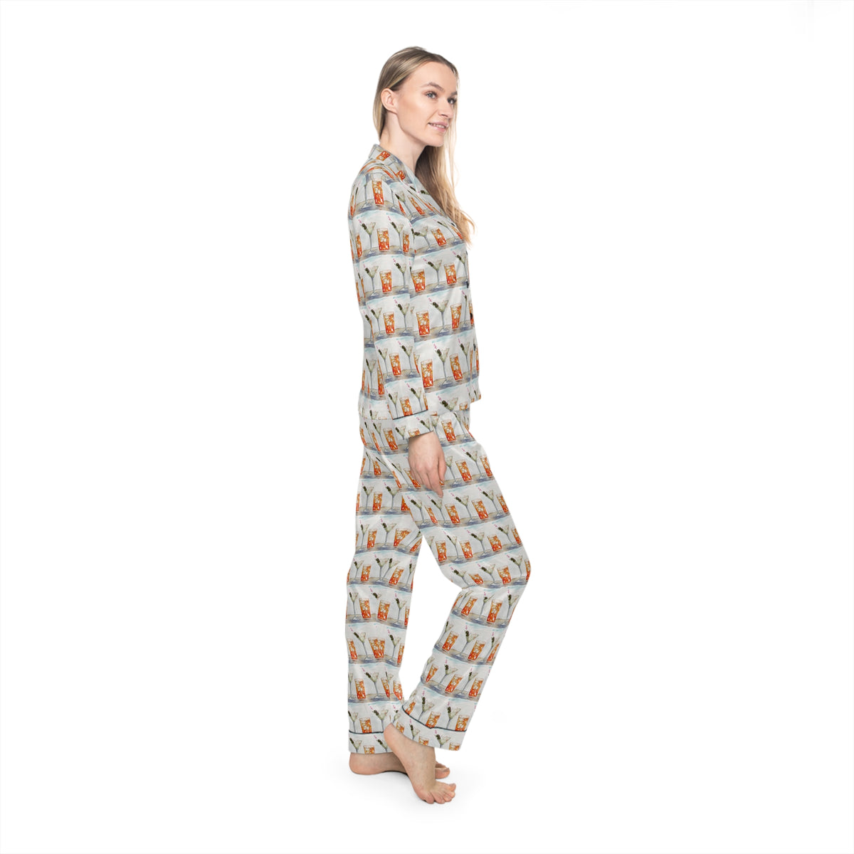 Satin Pajamas — Luxurious Silky Sleepwear Set- Beach Cocktails Martini