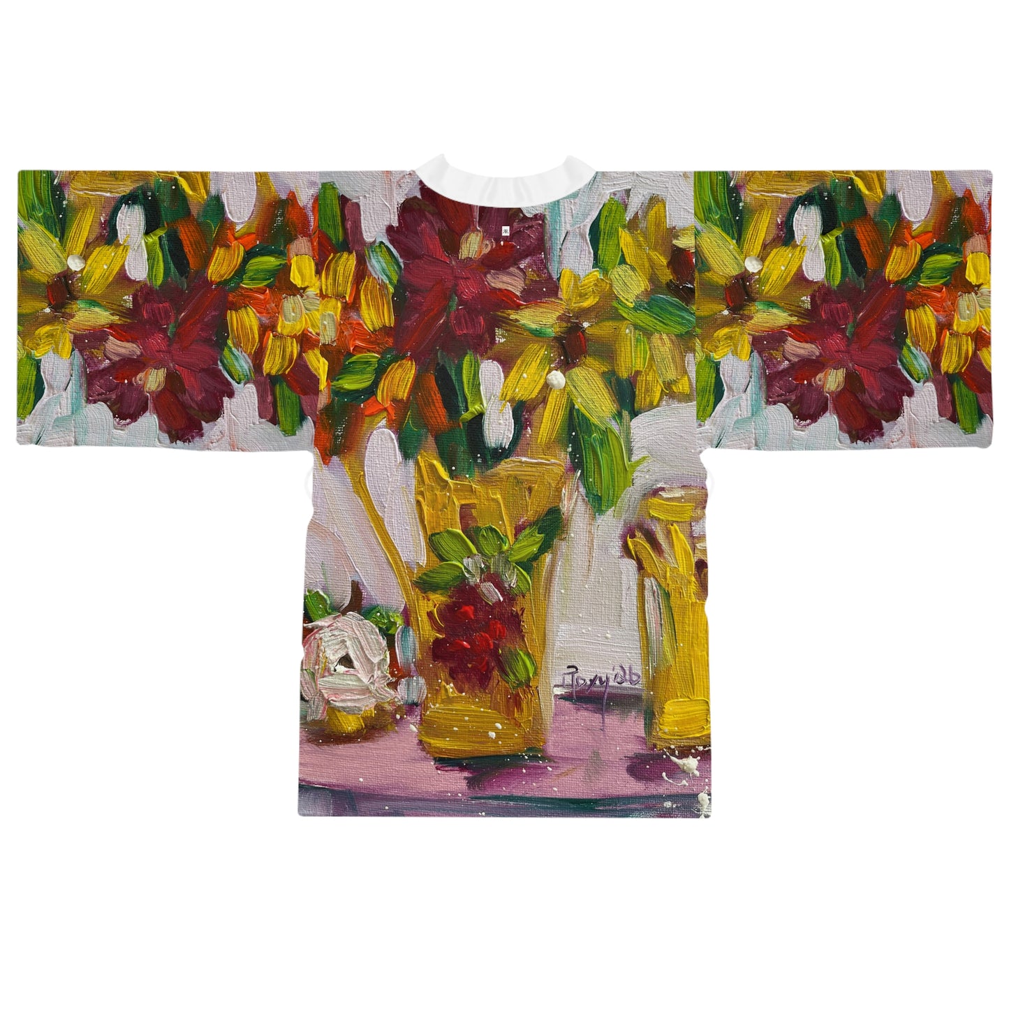 Kimono Robe — Elegant Bright Floral Valentine’s-Petals on my Patio- Wife Gift