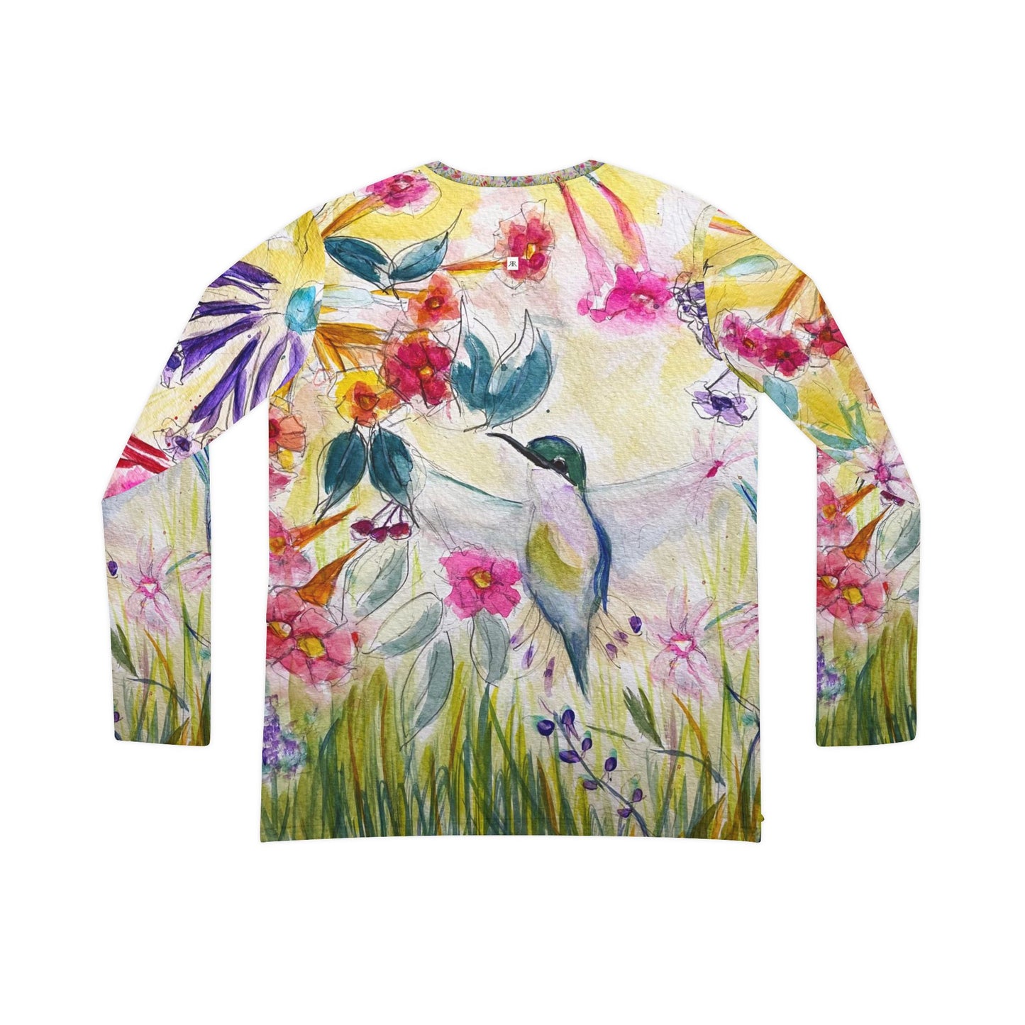 Long Sleeve Shirt- Hummingbird in a Tube Flower Garden- V-neck Women's