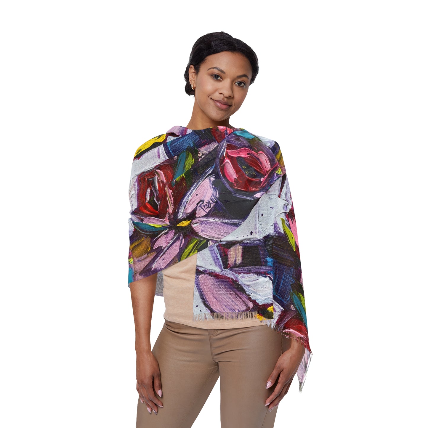 Colorful Scarf — Artistic Lightweight Neck Wrap- Bee Happy Wine and Roses