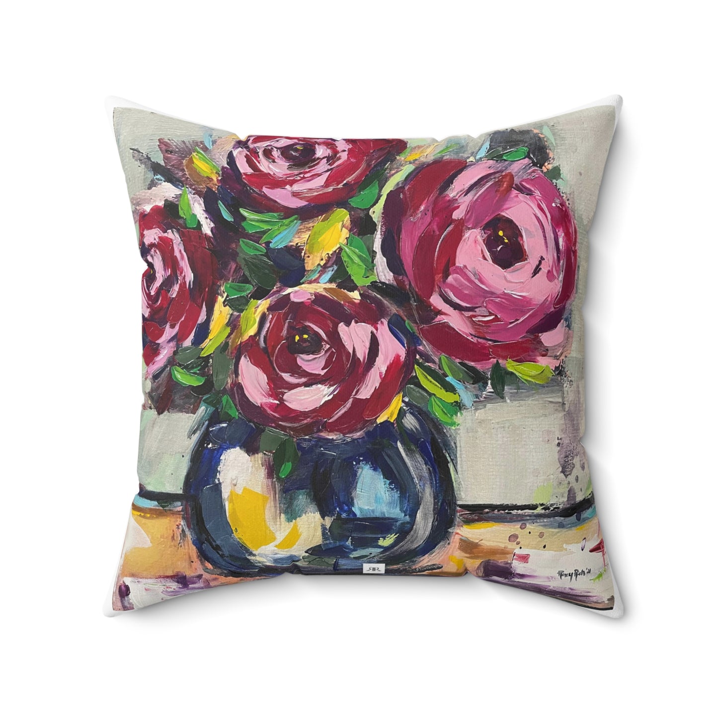 Shabby Pink Roses Indoor Spun Polyester Square Pillow