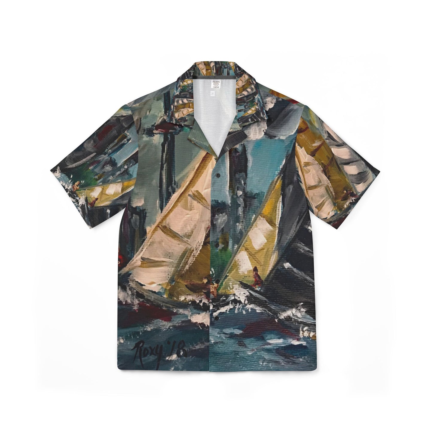 Men's European Fit Hawaiian Camp Shirt -Racing Day-New York Sailboat Races