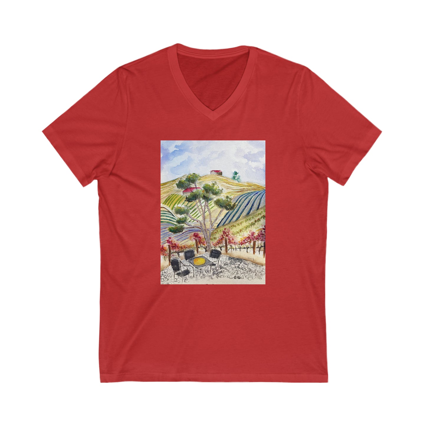 Patio View at GBV-Unisex Jersey Manches courtes Col en V Tee