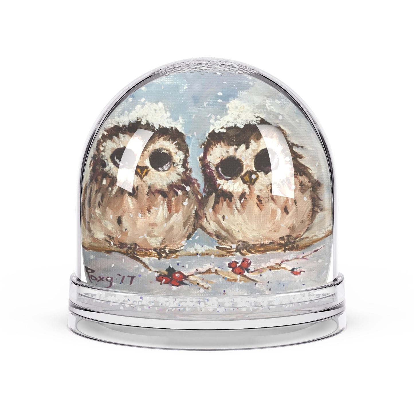 Snow Globe - Adorable Baby Owls with Snow on their Heads