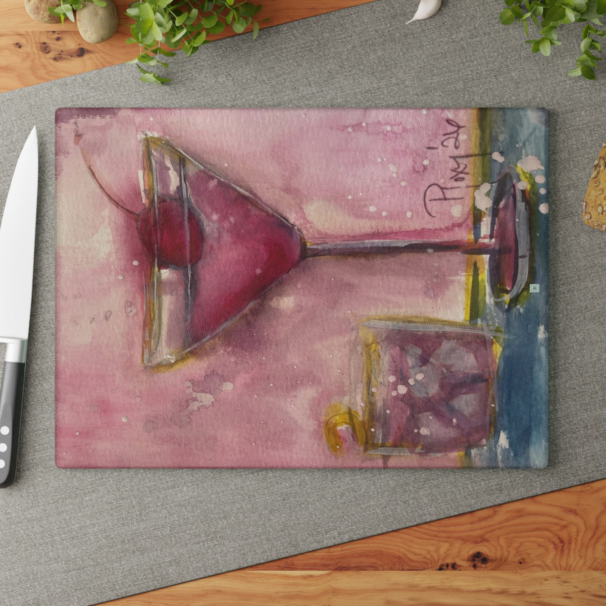Glass Cutting Board-Pink Martini