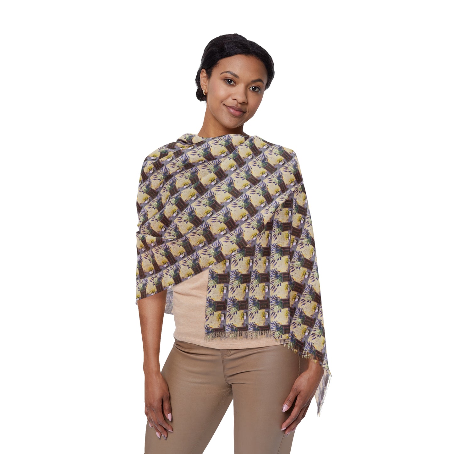 Colorful Scarf — Artistic Lightweight Neck Wrap- Lavender and Lemons