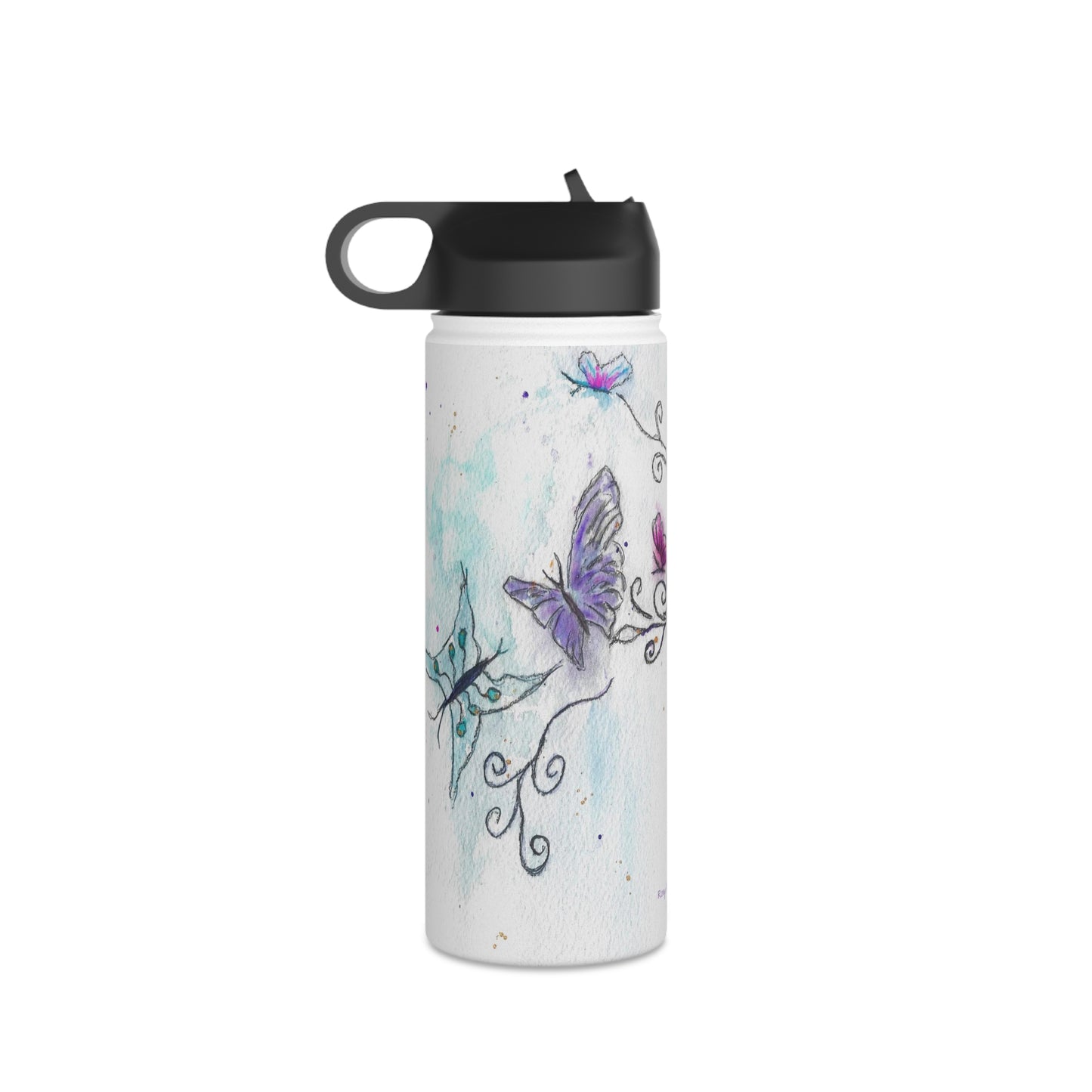 Botella de agua de acero inoxidable con besos de sirena y mariposa, tapa estándar