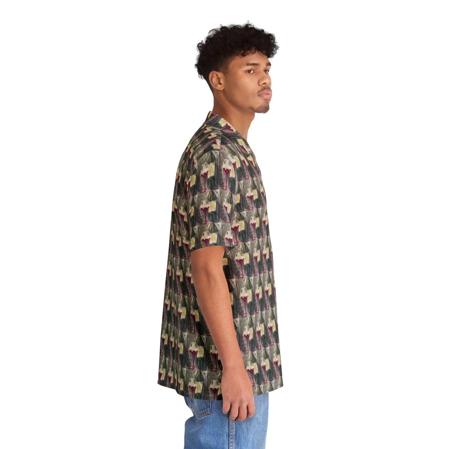 Gershon Bachus Vintners Wine & Clique Glass Pattern-Men's Hawaiian Shirt — Elegant Wine Lover Souvenir Gift-