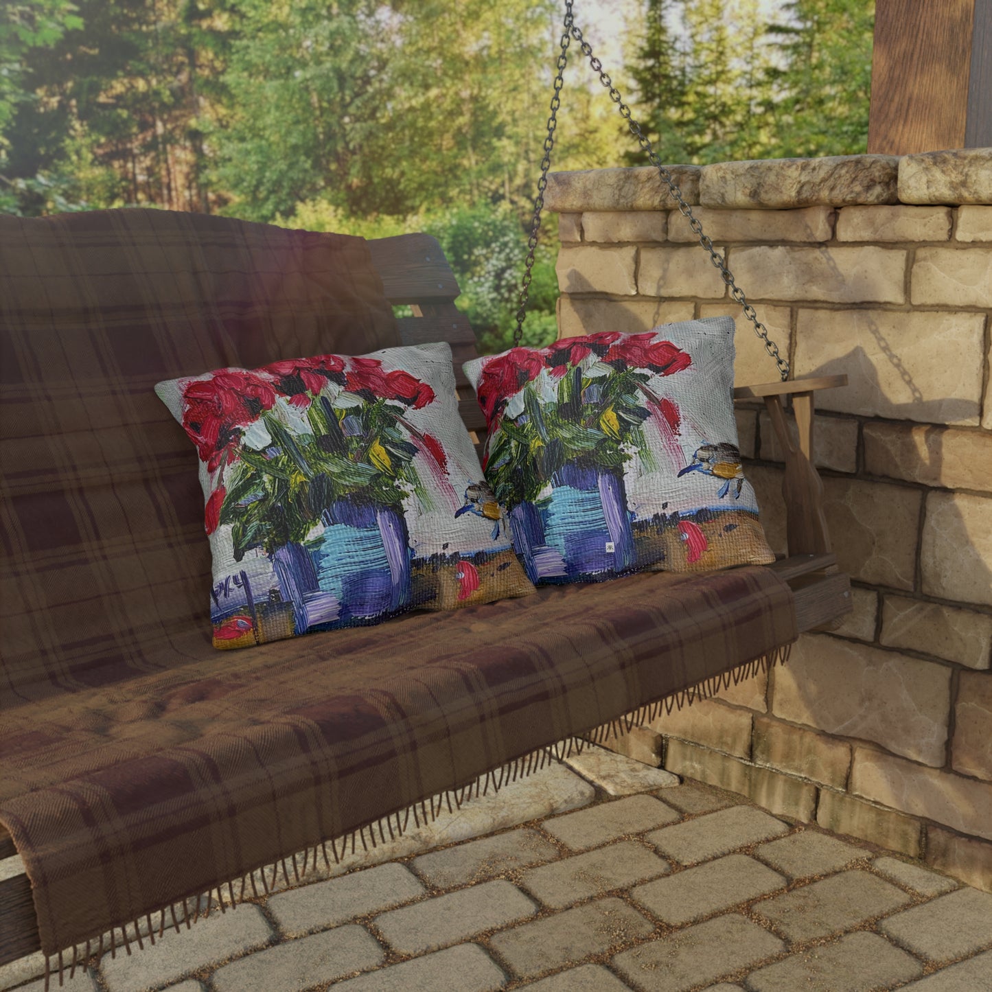 Cyclamen and a Wren Outdoor Pillows