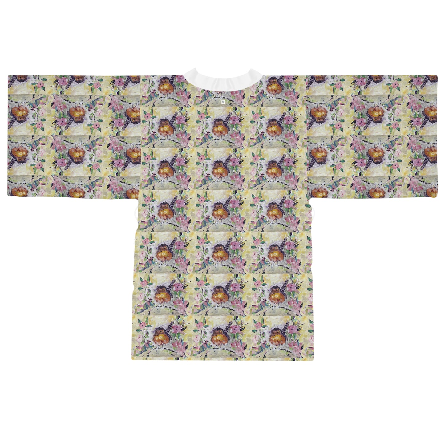 Kimono Robe -Abstract Robin in Cherry Blossoms
