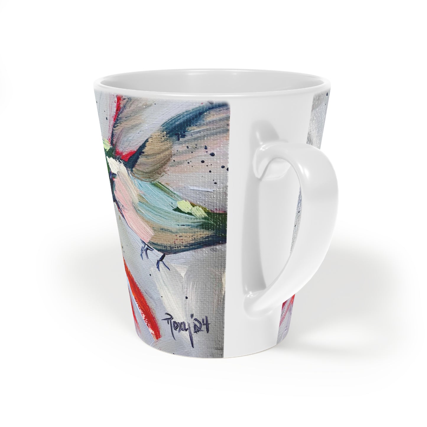 Adorable colibrí en una taza de café con leche Coneflower, 12 oz