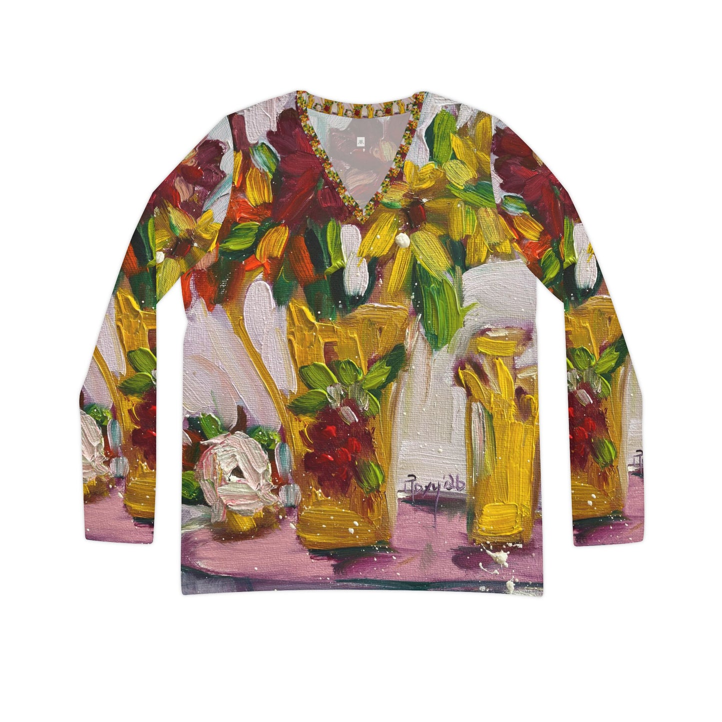 Women's Long Sleeve V-neck Shirt -Petals on my Patio