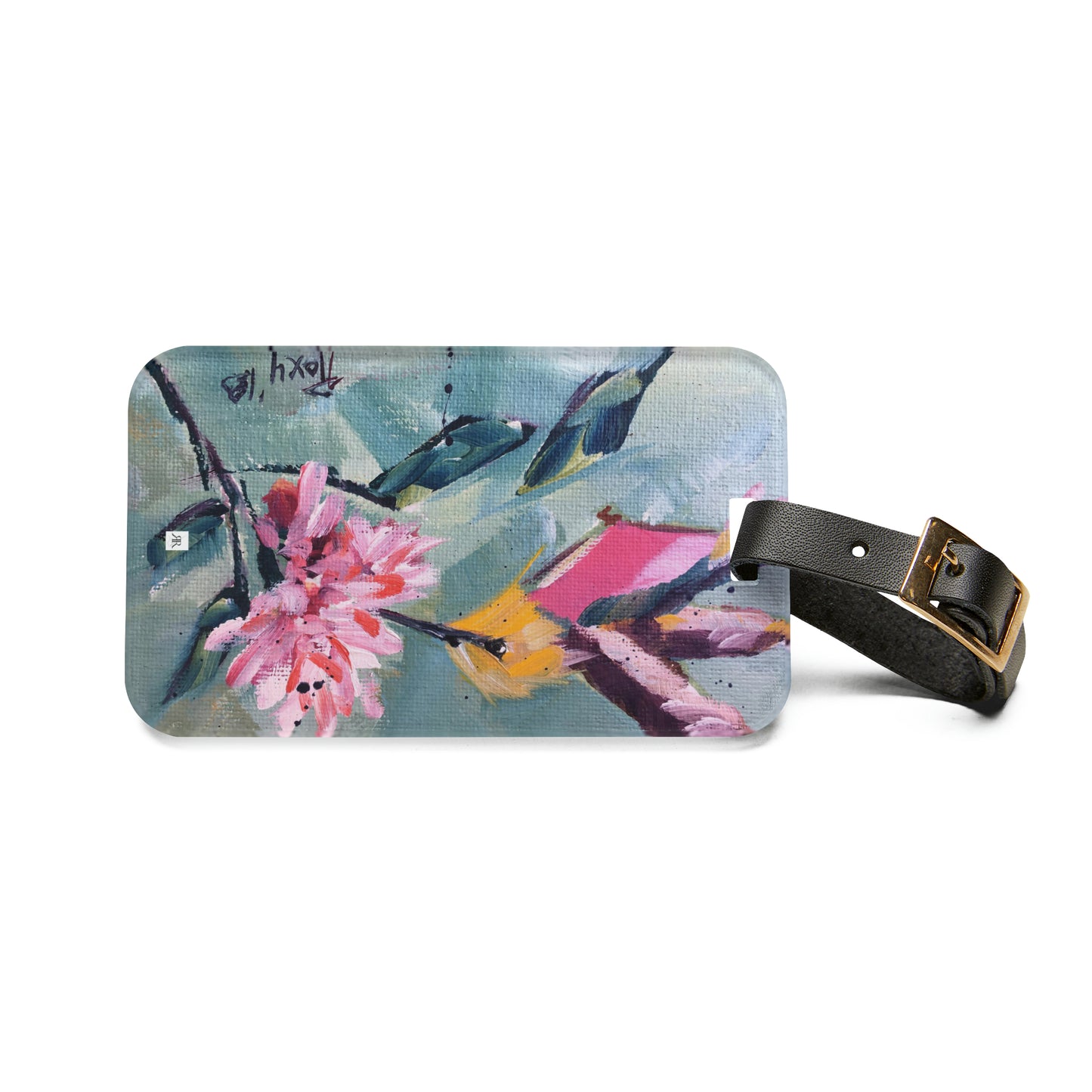 Pink Hummingbird with Pink Flower Luggage Tag