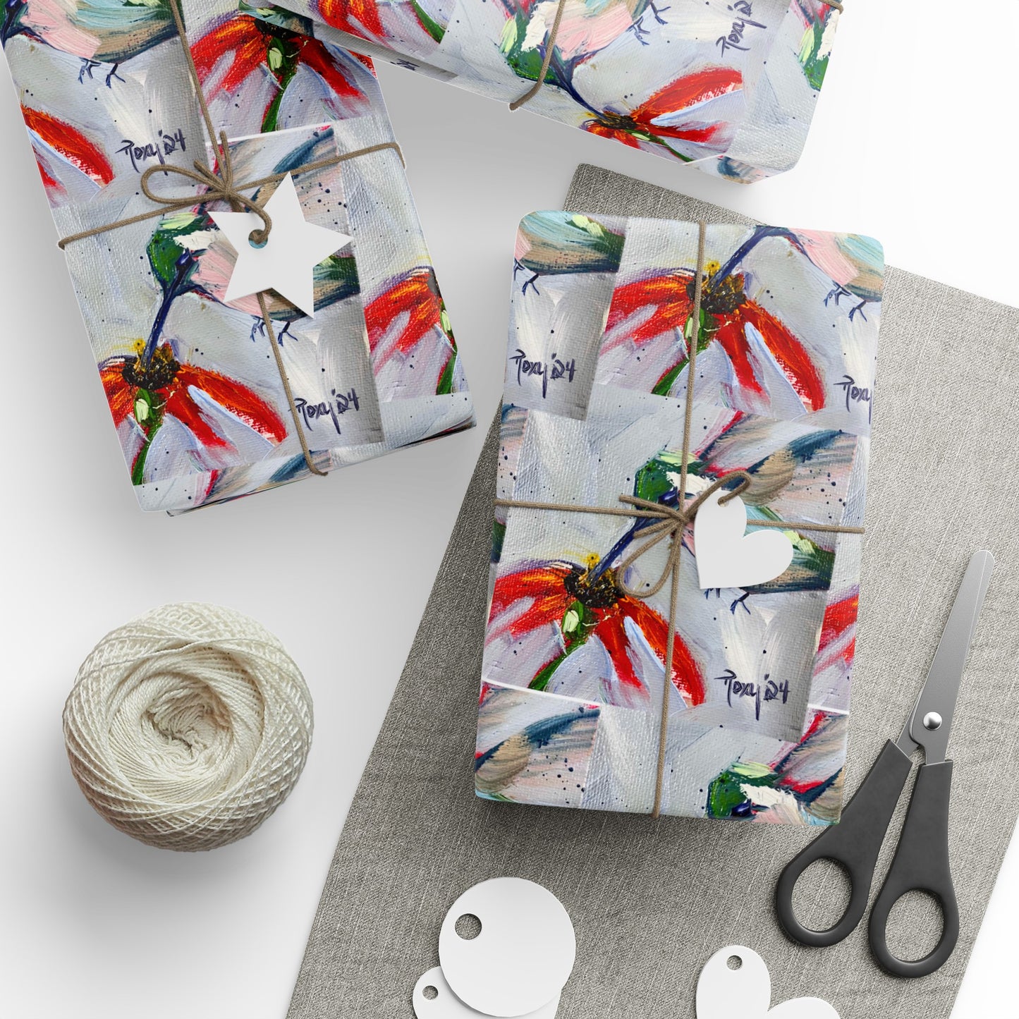 Papiers cadeaux Colibri à une échinacée (3 tailles)