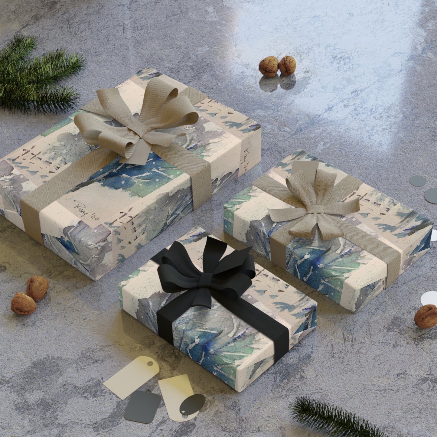Papel de regalo elegante con árboles de invierno, 1 pieza