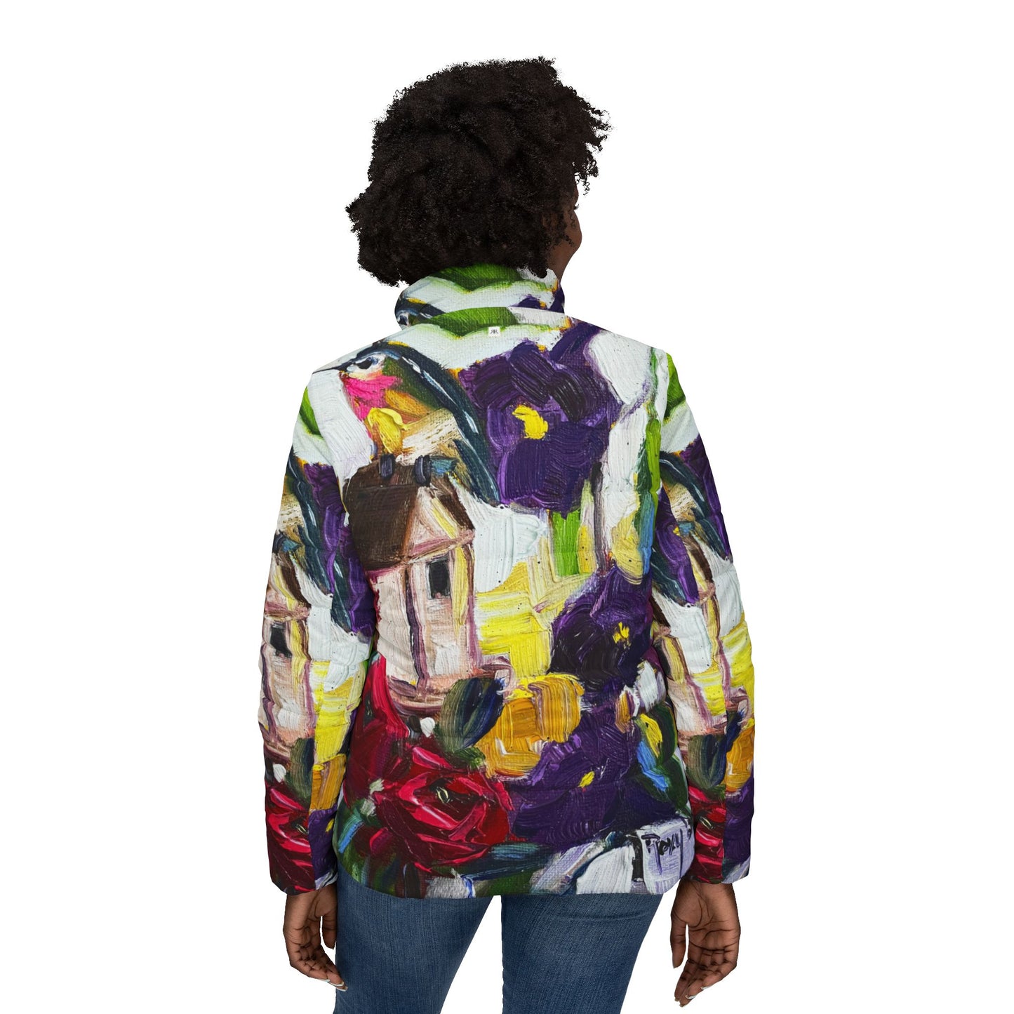 Women's Puffer Jacket - Roxy Rich Fine Art Design-Hummingbird by the Window