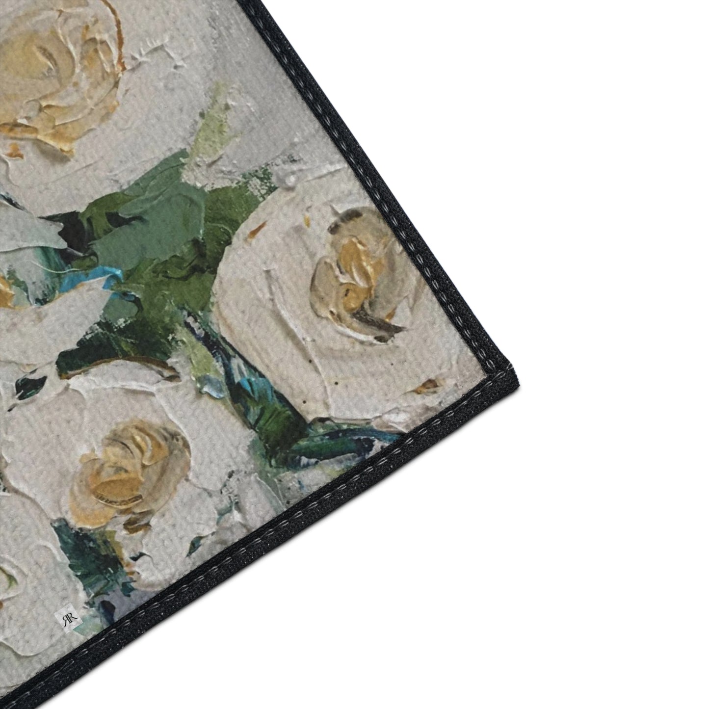 Shabby Roses #1 Silver and White Heavy Duty Floor Mat